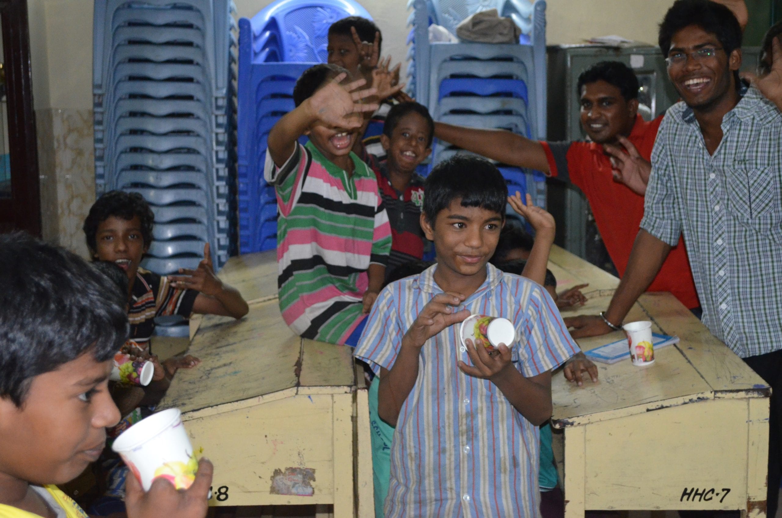 Volunteers with children